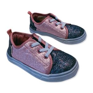 tiny TOMS Lenny pink & navy glitter sneakers toddlers size 8